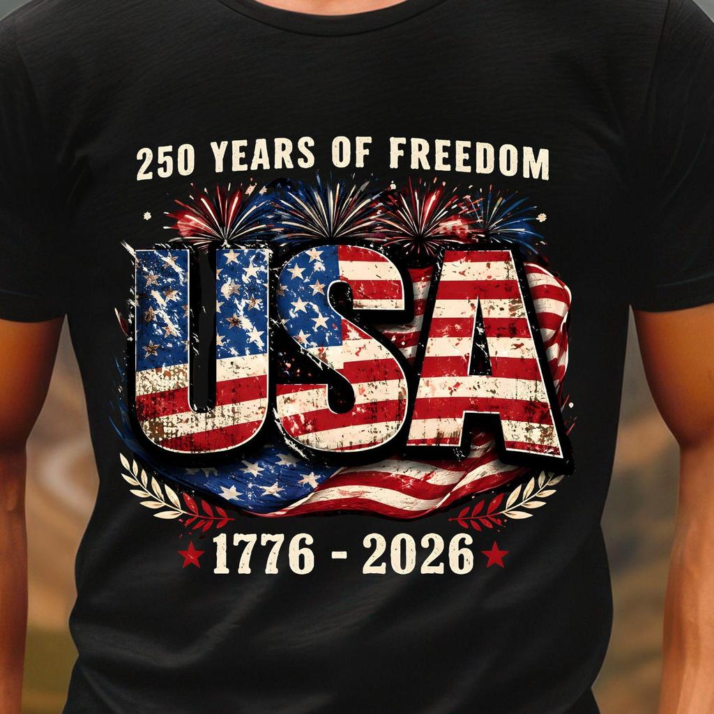 USA 250 Years of Freedom 1776-2026 T-Shirt | American Flag Patriotic Tee, 8 colors