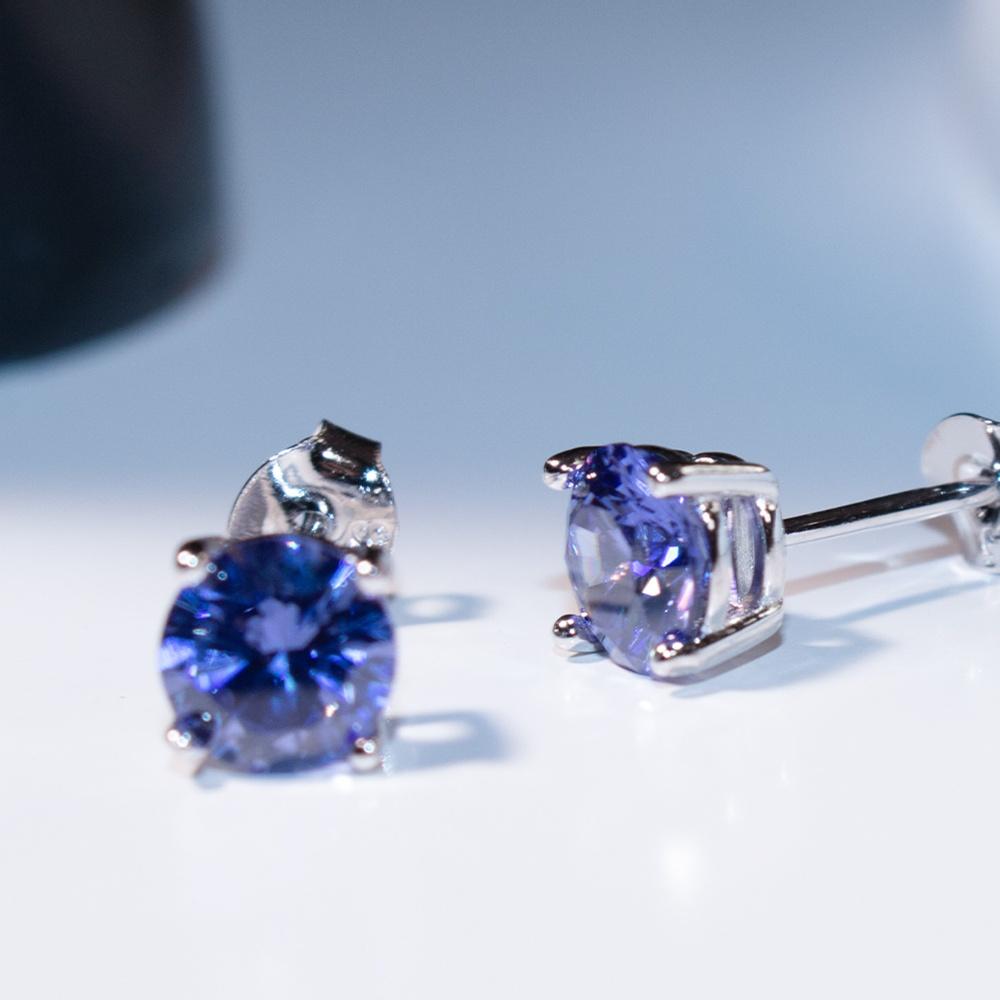 7mm Round Tanzanite Earrings 925 Sterling Silver Violet Stud Earring