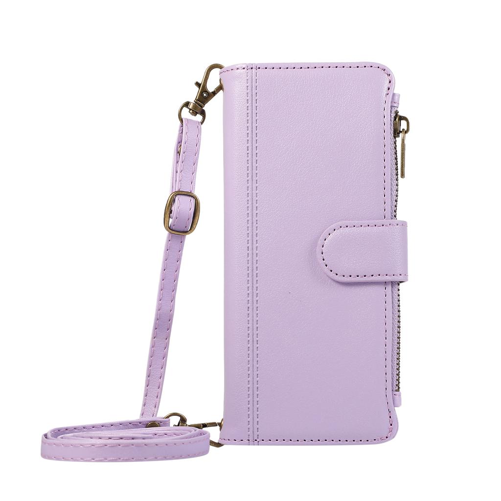 Zipper Cards Bag Wallet Leather Case For Samsung Galaxy Z Fold 7 6 5 4 3 5G Fold7 Fold6 Fold5 Long Lanyard Crossbody Stand Cover