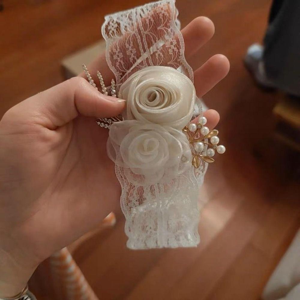 Сказочный свадебный браслет-цветок на запястье, браслет-корсаж для подружки невесты, браслет-цветок на запястье невесты, браслет из шелковой ленты