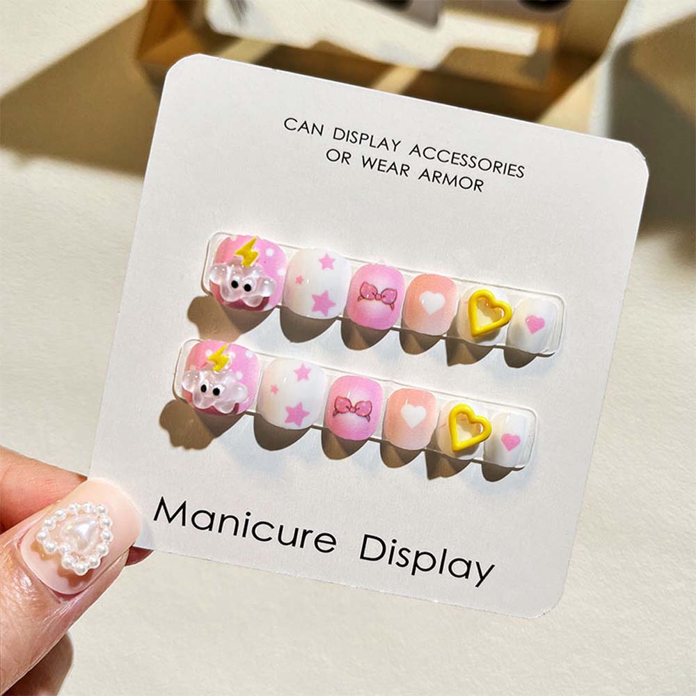 Flower Kids Cartoon Fake Nails Bears Cartoon Nail Accessories Children False Nails Kids Toys