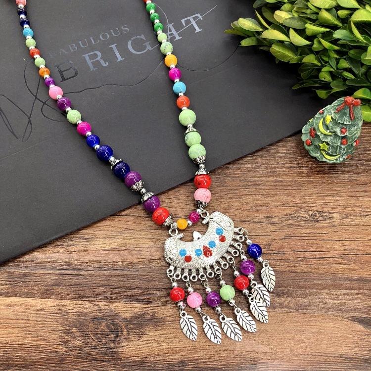 Vintage Personality Handmade Necklace Bohemian Sweater Chain Moon Flower Beads Versatile Headdress Women's Accessories