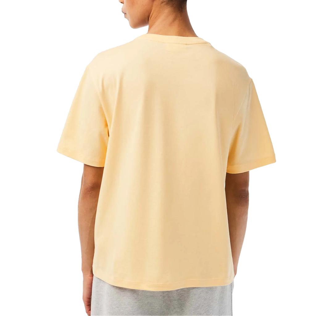 Lacoste Женская/Дамская Премиальная Хлопковая Футболка с Круглым Вырезом в Стиле Бойфренд