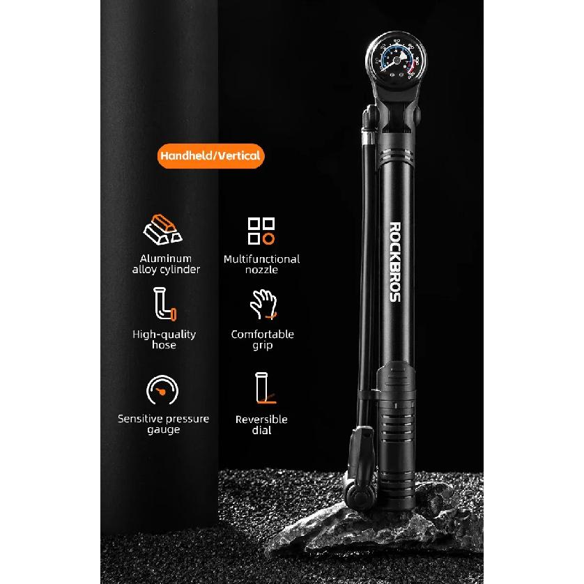 ROCKBROS Bicycle Pump 120 PSI Riding Portable Mini Bike Pump FV/AV Handheld/Vertical Inflation Modes Inflator Cycling Accesories
