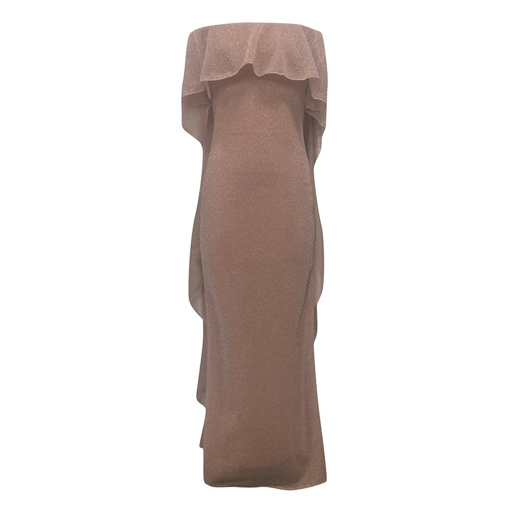 Women's Sexy Solid Color Short Sleeve Sling Sequin Long Full Dress With Cloak