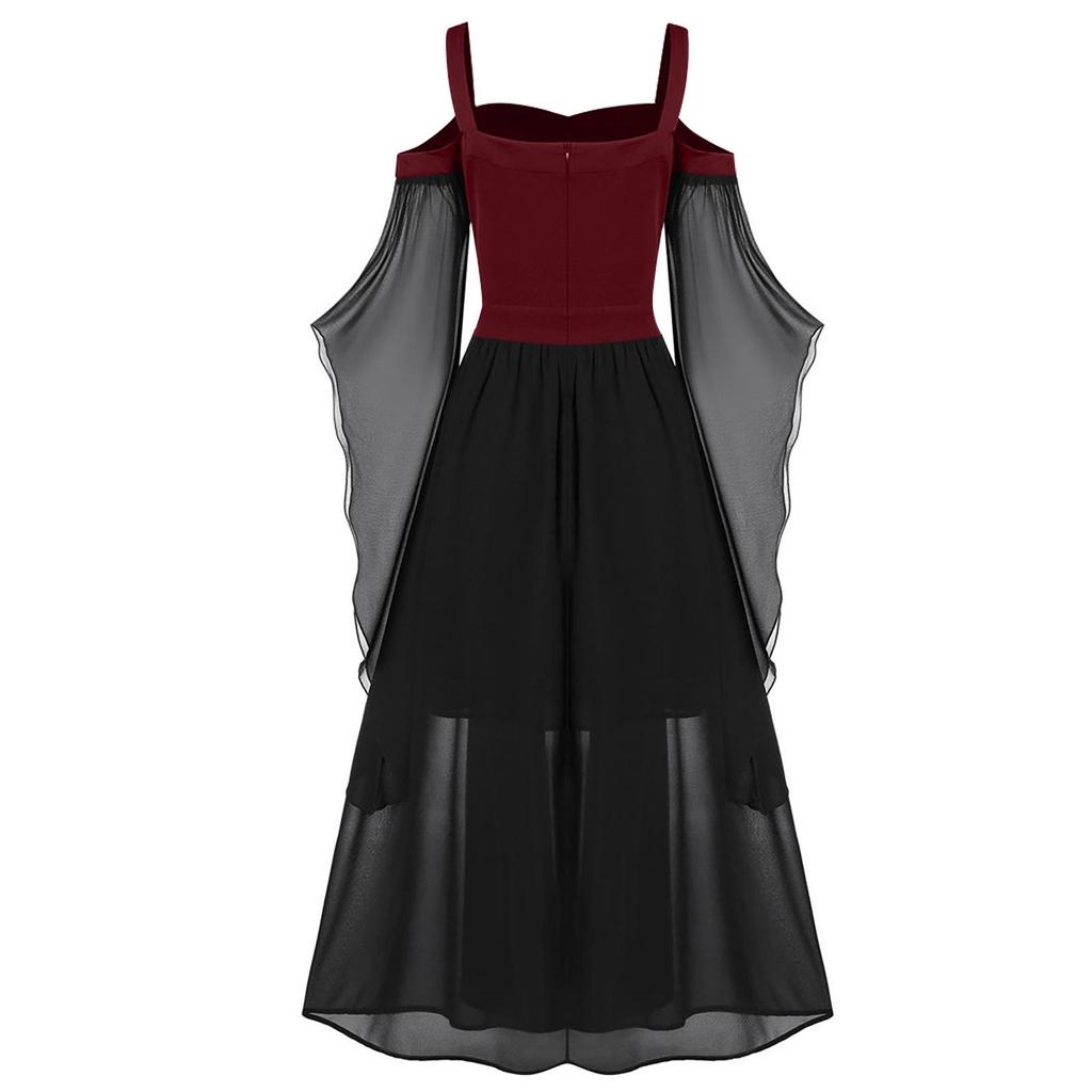 European & American Halloween Sleeveless Chiffon Color Block Dress