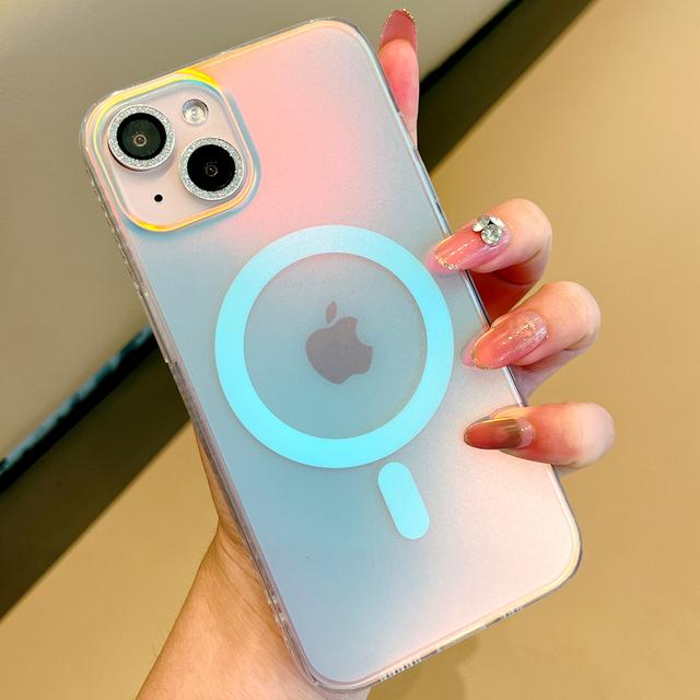 Роскошный градиентный лазерный магнитный чехол с беспроводной зарядкой для Iphone 13 12 11 Pro Max, мягкий силиконовый полупрозрачный матовый чехол на заднюю панель