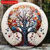 2D Flat 20*20cm1pc Vibrant Tree of Life Pattern Colorful Floral and Butterfly Design Hanging Ornament, Tree Theme Window Wooden Panel Decor, Suitable