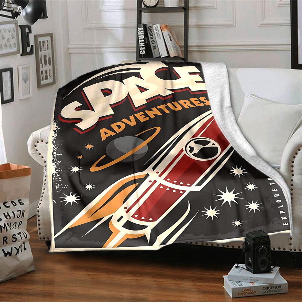 1pc Space Exploration Lightweight Flannel Blanket, Comfortable and Warm Blanket, for Office and Camping Sofa Bed023