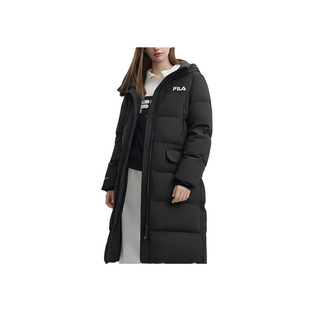 Fila Оригинальный длинный пуховик однотонный простой теплый длинный пуховик с капюшоном женская верхняя одежда черный F11W449906FBK