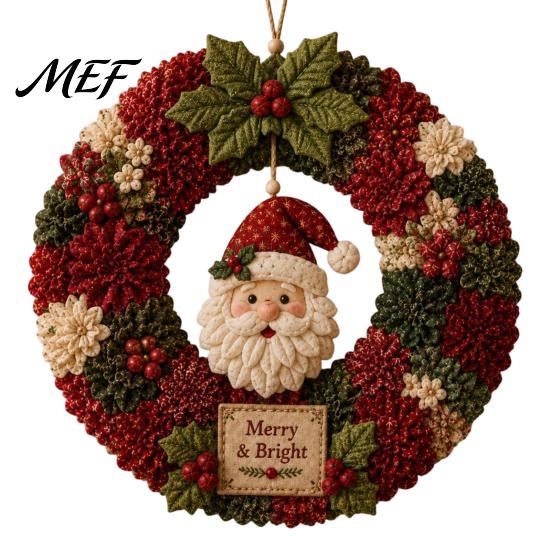 Poke Art Wreath Crafts DIY Christmas Kit, 3D Fabric Santa Snowman Elk Xmas Party Tree Set, Holiday Front Door Decor