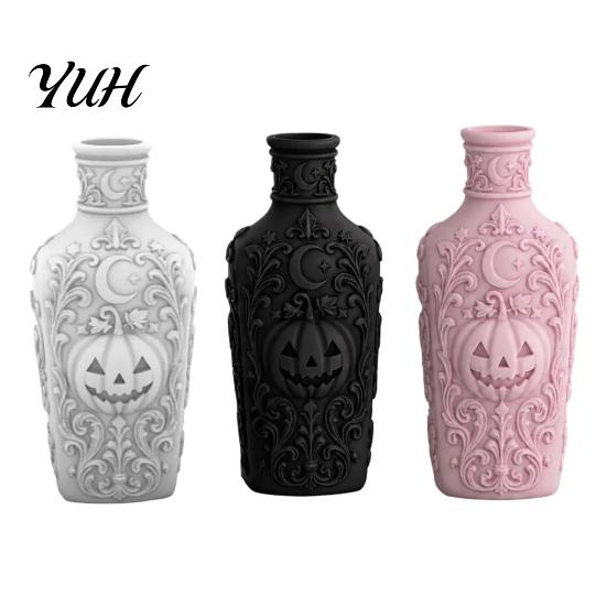 Decorative Bottle for Dressing Table Halloween Gothic Pumpkin Vase, 3D Printed Moon Star Embossed Potion Dark Romantic Room Accents Tabletop Ornament,