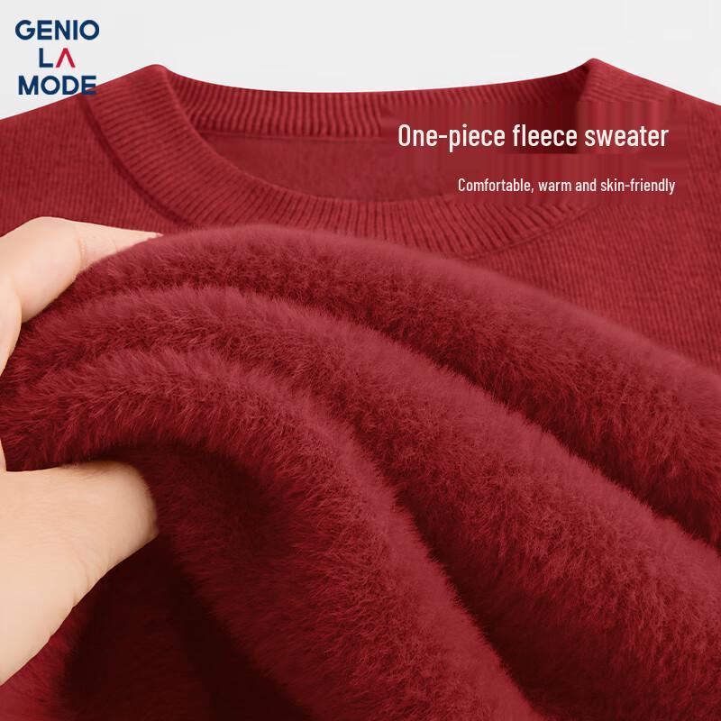 GENIOLAMODE Men's Fleece Lined Round Neck Knit Sweater