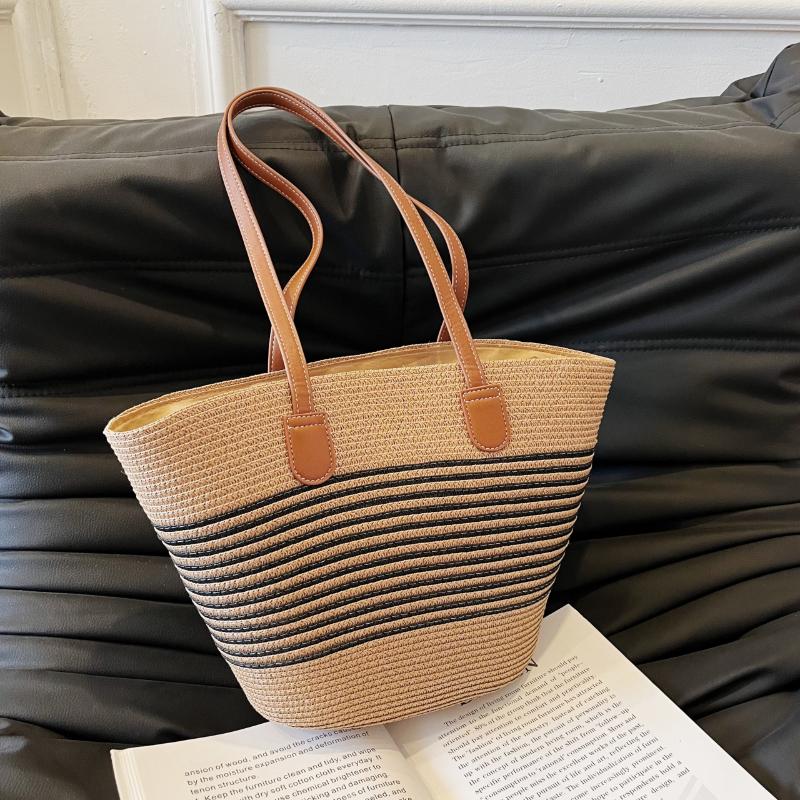 Женская плетеная пляжная сумка из травы большой емкости в полоску уникальная вещь универсальная модная летняя новинка