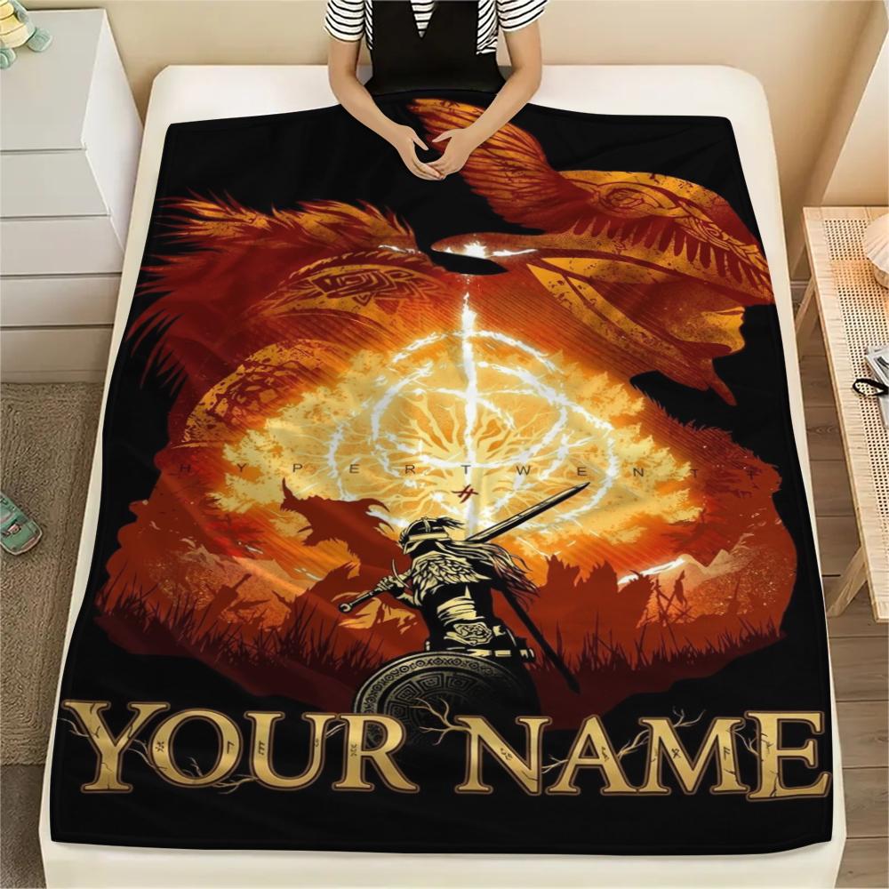 1PC Custom Name Elden Ring Patterned Flannel Blanket Suitable For All Seasons for Home Decor Warmth and Comfort Gifts Holiday Present