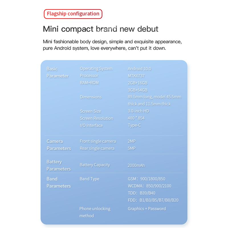 Soyes XS16 4G Smart Phone 3.0 Inch Android 8.0 Quad Core 2000mAh RAM 2GB/3GB ROM 16GB/32GB Type-C Dual SIM MINI Phone