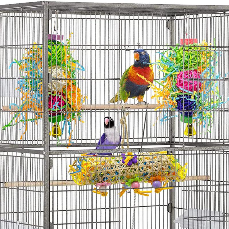 Популярные, 3 шт., жевательные игрушки для птиц со стальным крючком, подвесные игрушки из матового ротанга, аксессуары для птичьей клетки