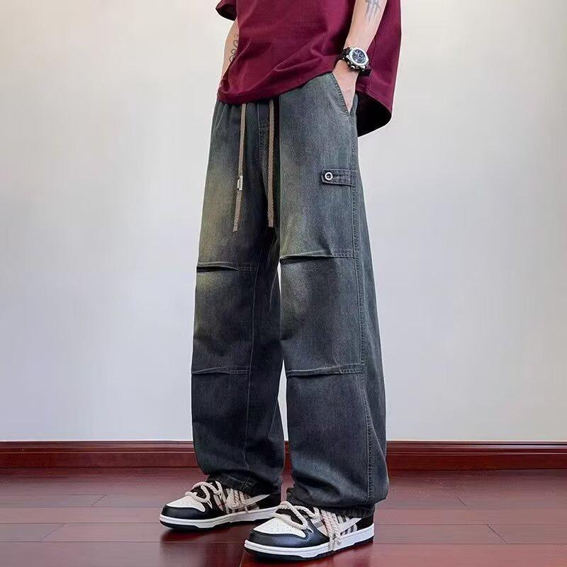 Men's American Retro Pleated Jeans - Spring/Summer Trendy, Loose Straight-Leg Cargo Pants