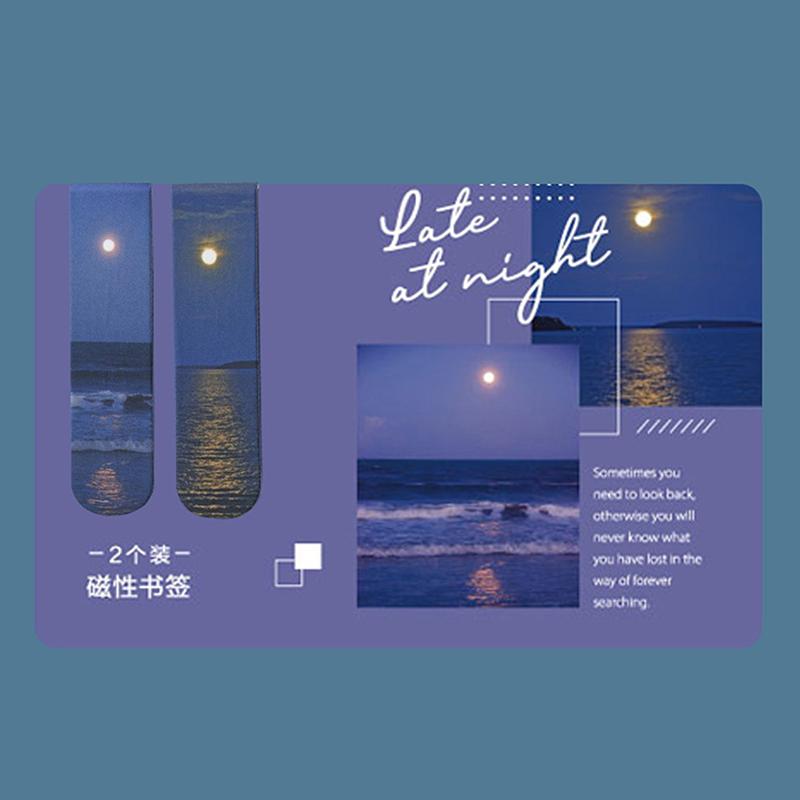 2 шт./уп. Магнитная закладка Красивый пейзаж Облака Простой литературный узор Закладка Инструмент для чтения Школьные офисные принадлежности
