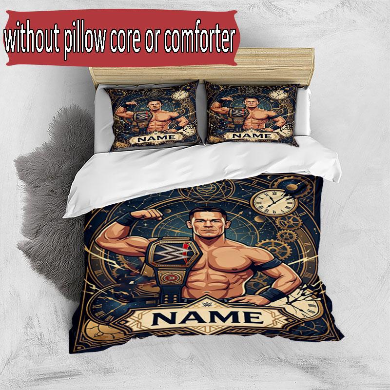 3pcs Duvet Cover Set (1*Duvet Cover + 2*Pillowcase, Without Core), Custom Name John Cena Pattern Bedding Set, Home Bedroom Decor Gift