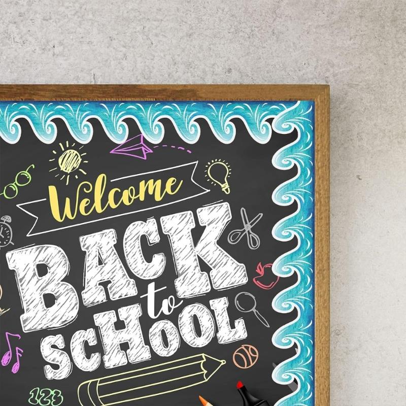 15 м Синяя Волнистая Декоративная Лента для Доски Объявлений для Класса Самоклеящаяся Наклейка для Отделки Доски Объявлений для Школы