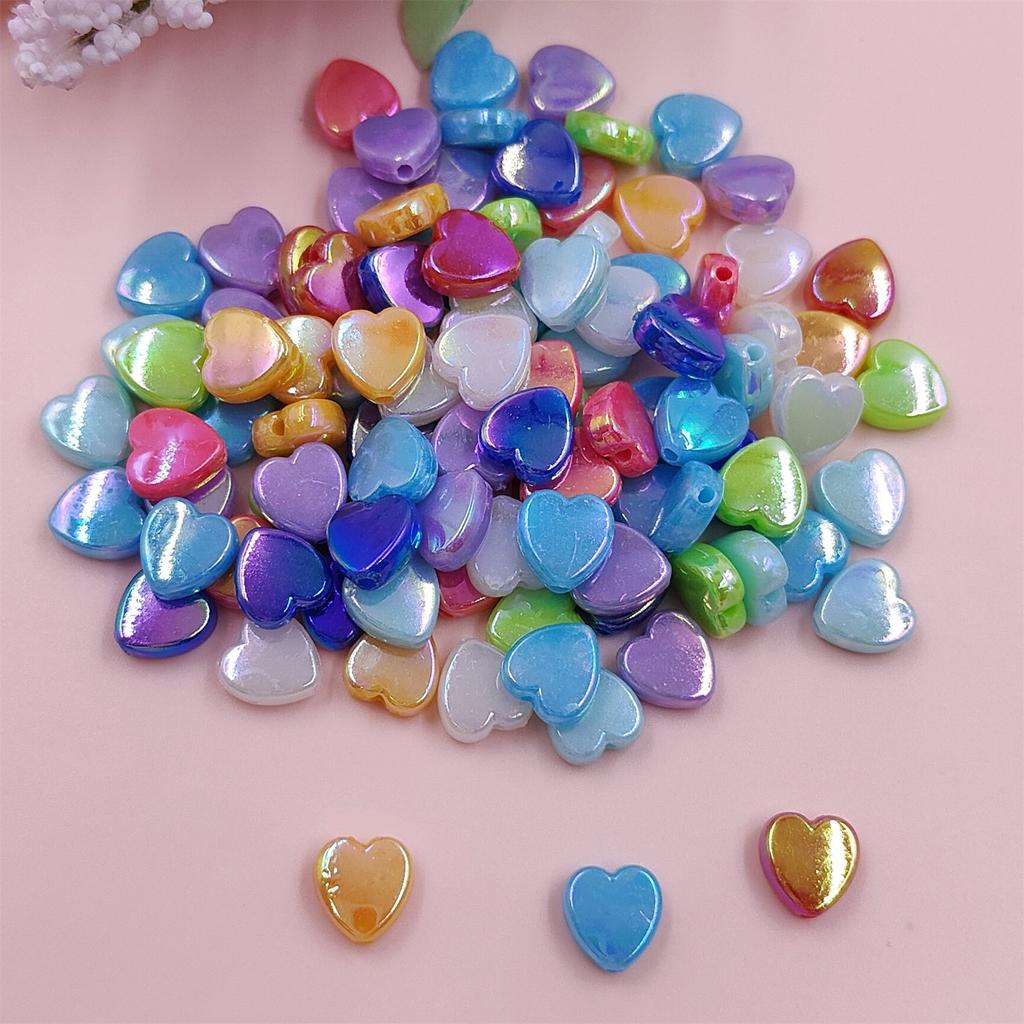100Pcs DIY For Jewelry Making Heart Acrylic Beads AB Color Wholesale Pendant Necklace Bracelet