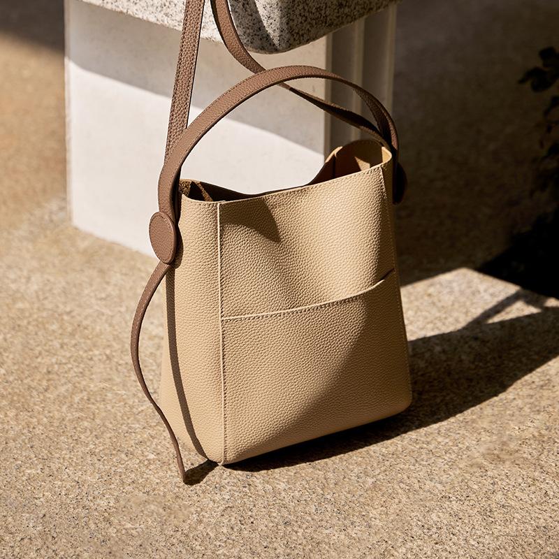 Mrs. Qiao 2025 New High-End Leather Handbag Bucket Bag Women's Crossbody Bag Genuine Leather Women's Shoulder Bag