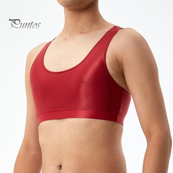 Мужской сексуальный глянцевый шелковистый жилет с круглым вырезом без рукавов, топы на бретельках, сплошной цвет, узкие топы с гладкой поверхностью