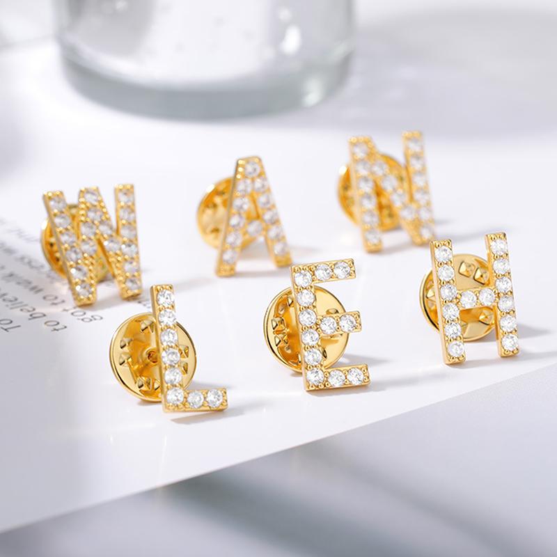 A-Z Letter Brooches For Women Initial Name Brooch Pins For Suit Shirt Collar Accessories Brooch Jewelry