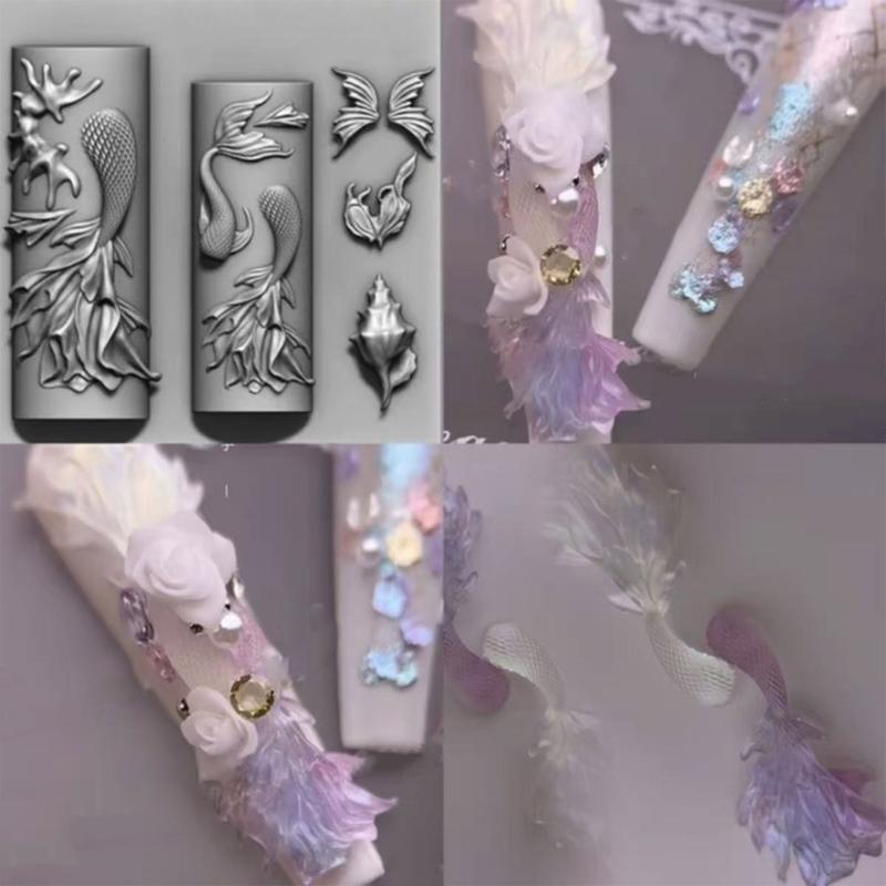 Silicone Nails Embellishment Molds Mermaids Tail Shape Small Accessories Crafting Mold for Beauty Enthusiasts Present