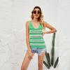 Summer Women's Vest Fashion V-neck Striped Top Collision Knit Shirt Loose Undershirt