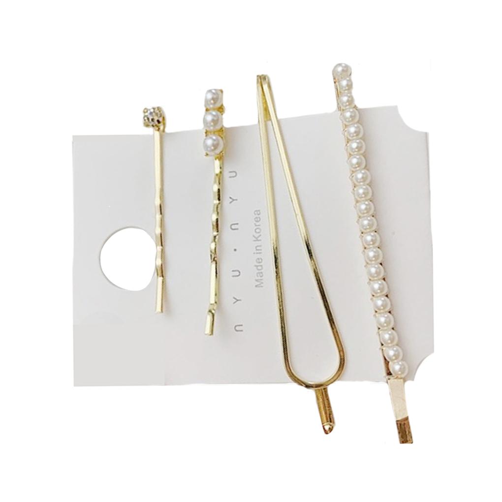 4Pcs Faux Pearl Hair Clips Set Pins Non-slip Barrette Women Girls Hairpin Headwear Type 1