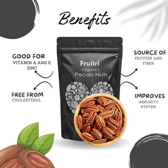 Орехи пекан Fruitri Organic 100 г, свежие и питательные | Полезный для сердца перекус | Богат белком, клетчаткой и антиоксидантами