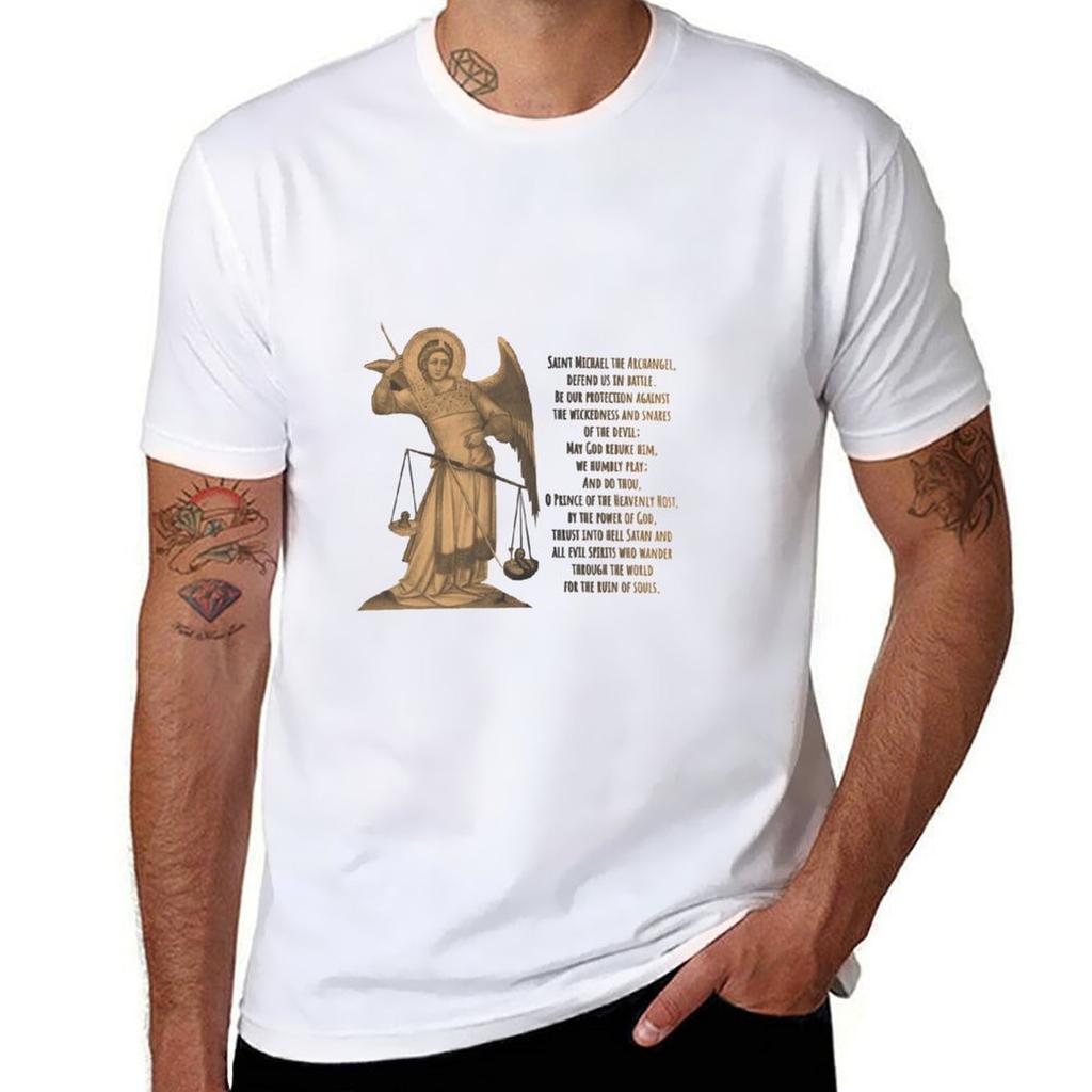 Saint Michael The Archangel Prayer TShirt Soft Touch Basic Cotton TShirt