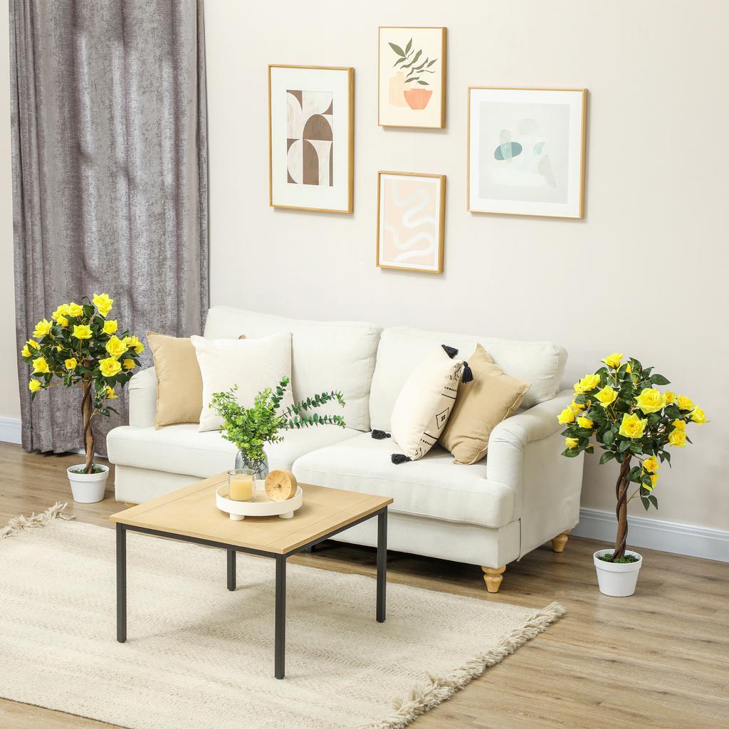 Set of 2 Artificial Plants White Rose Floral in Pot, Fake Plants for Home Indoor Decor, 90cm, Yellow