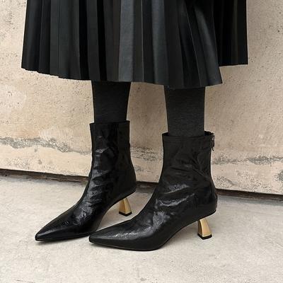 Французские женские полусапожки на высоком каблуке из натуральной кожи, новая коллекция осень-зима 2025, не стесняющие ноги, с острым носком, универсальные т