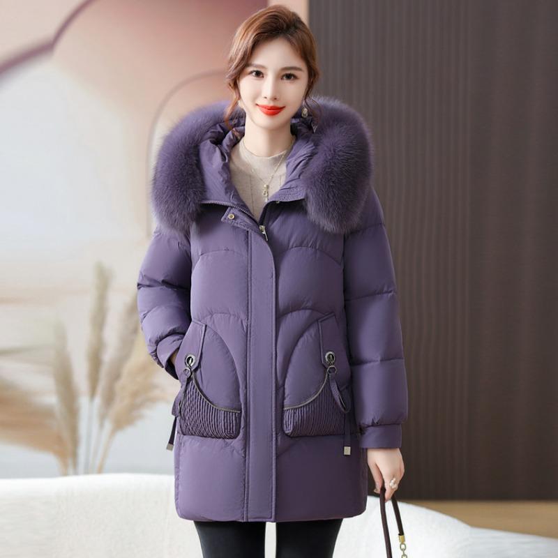 Мама зимний пуховик средней длины и длинный новый большой размер средний и пожилой осень и зима воротник из натурального лисьего меха куртка