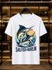 2026 New Arrival 100 Cotton Tshirt Sailfish Marlin Vintage Sunset Double Marlin Wave Palm Tree Print Crew Neck Unisex Casual Shor