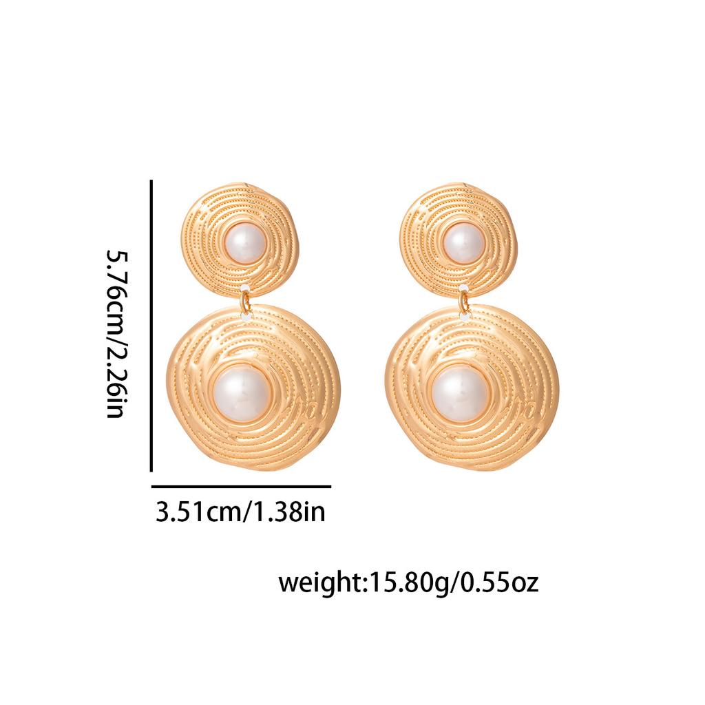 Серьги с винтажной текстурой и жемчугом - Увеличенные длинные круглые атмосферные серьги-гвоздики - Уникальный дизайн Sense High-end Аксессуары для ушей