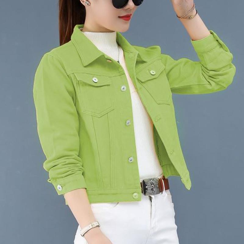 Autumn Blue Long Sleeve Jeans Jacket Women Korean Style Female Short Jacket Long Sleeve Turn-down Collar Denim Jackets