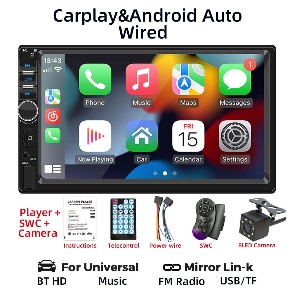 HIPPBQCC 7" автомобильный радиоприемник Carplay Android Auto 2 Din сенсорный экран Mirror Link стерео приемник аудио мультимедиа плеер с FM USB TF