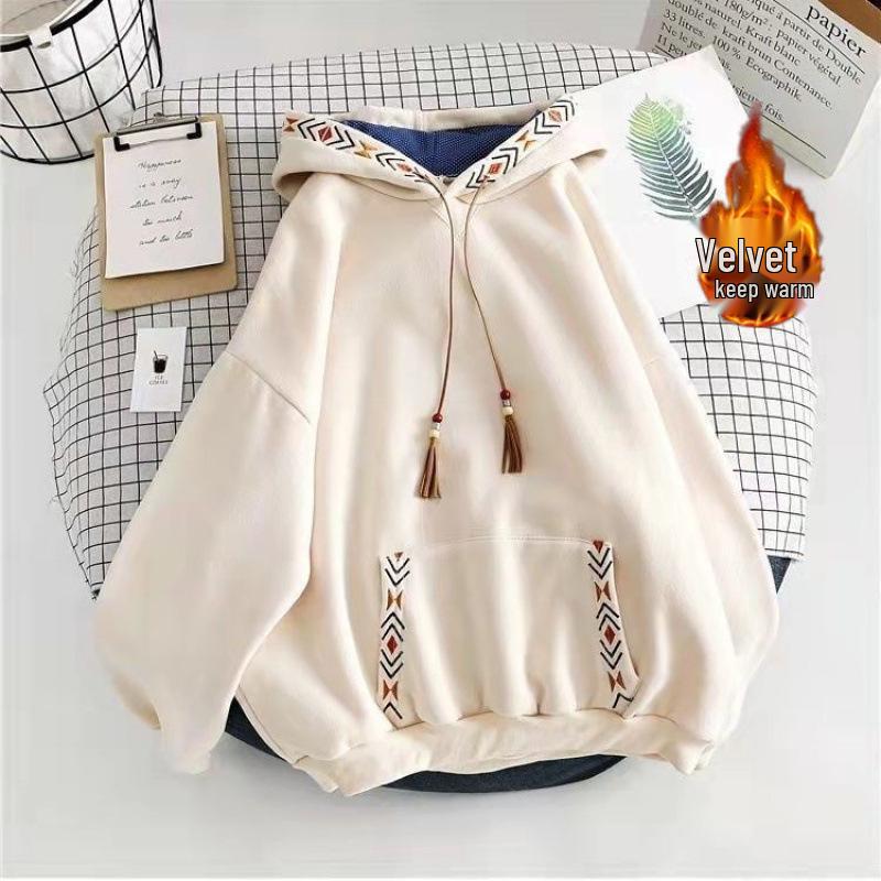 Женский ретро-свитшот из хлопкового вельвета с вышивкой: Свободный, стройнящий модный топ для осени/зимы