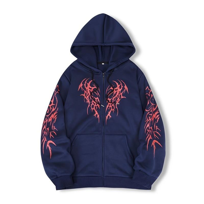 Womens Loose Fit Zip-Up Hooded Sweatshirt Fleece Lined Casual Streetwear Top