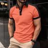 Men Summer Shirt Button Turn-down Collar Pullover Short Sleeves Mid Length Contrast Color Casual Business Style Top