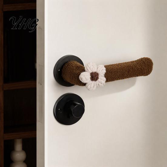 Door Handle Sleeve 2/4Pcs Flower Cover, Anti-collision Knob Protector, Anti-Static Easy Install Cover Anti-Freeze Lever for Home Office Bedroom Fabric
