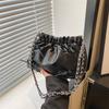 Pleated Fashion Casual Bag Spring Versatile Shoulder Messenger Bag Chain Bucket Bag Women