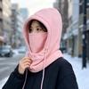 Windproof Warm Balaclava Hat Plush Lined Hooded Scarf Holiday Face Cover Scarf  Winter