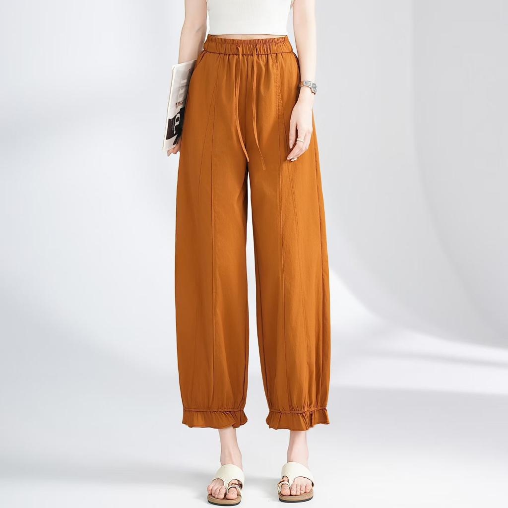 Nine-point loose lace drape straight-leg pants women's 1116 spring and summer popular elastic waist versatile breathable wide-leg pants