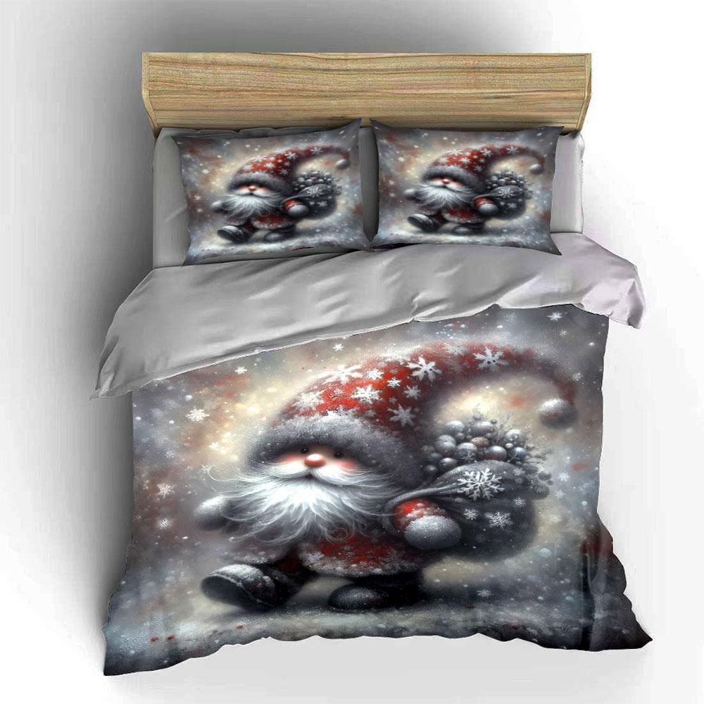 Cute Santa Claus Snowy Design Bedding Duvet Cover Set (1*Duvet Cover 2*Pillowcases, without duvet insert)