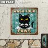 Vintage Black Cat Metal Sign Wash Your Paws Retro Funny Bathroom Wall Decor Home